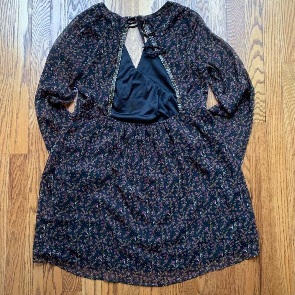 Forever 21 Contemporary Womens A Line Dress Black Floral Tie Embellished M New - Picture 4 of 7